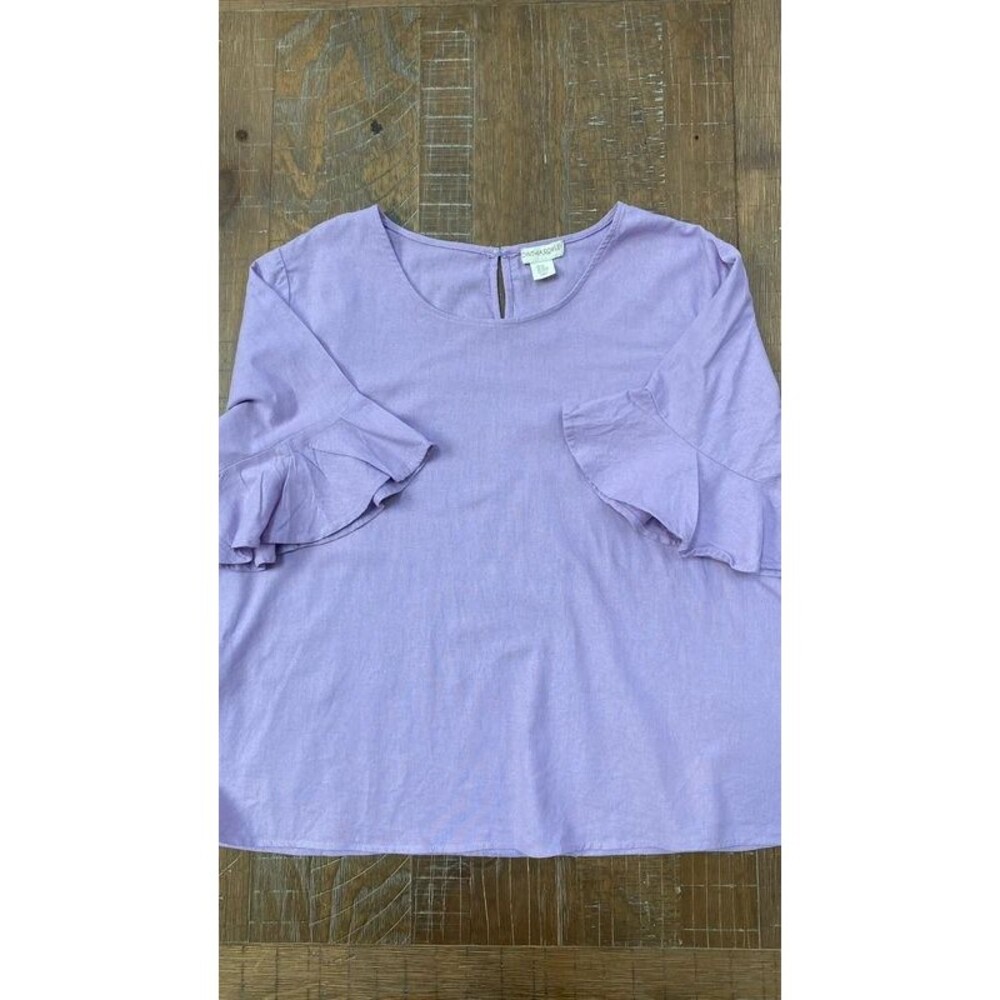 Cynthia Rowley Lavender Linen Blend Ruffle Sleeve Top Plus Size 3XL